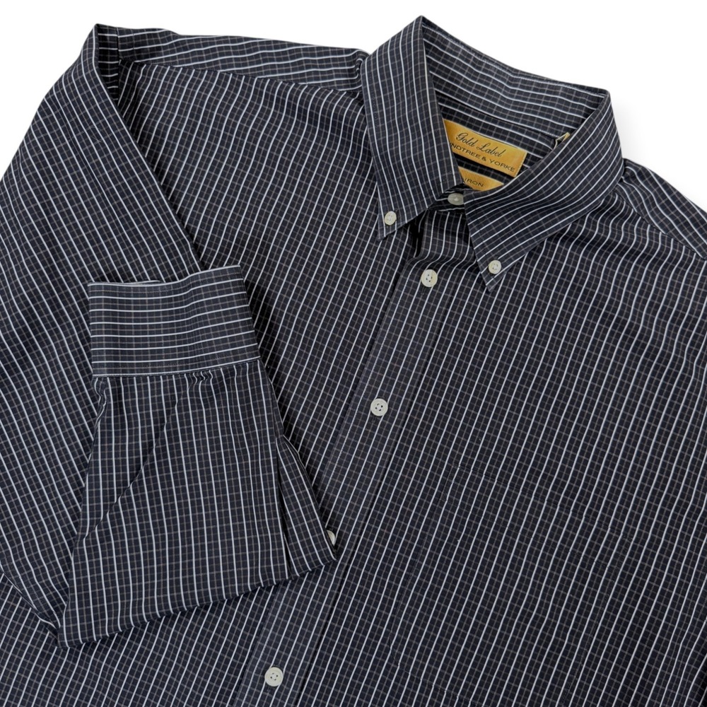 ROUNDTREE YORK Gold Label Button Down Shirt Mens L Black Plaid Non-Iron
